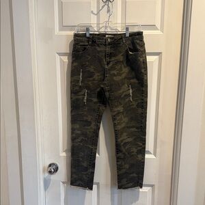 Denim Camouflage Print Pants